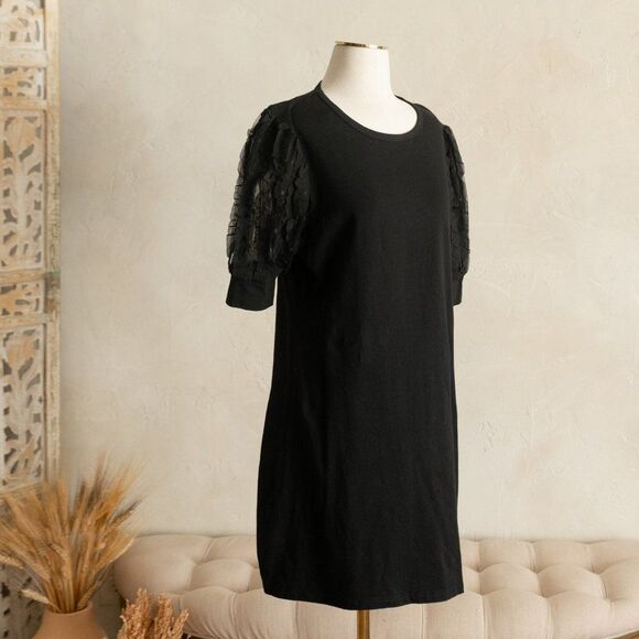 On Twelfth Black Lace Sleeve T-Shirt Dress size L - Picture 1 of 10